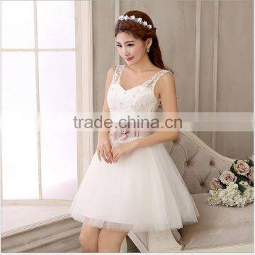 Wholesale Bridesmaid Dress Small Bride Toast Slim Wedding Dress Tank Shoulder V Neck Lace Short Wedding Dress photo-5