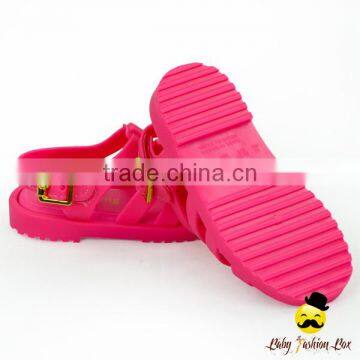 Children Summer Plain Dark Pink Soft Silicone Gladiator Little Girl Flattie Snadals Shoes photo-4