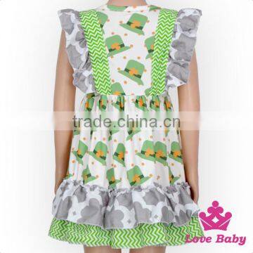 Spring St.Patricks Day Clothes Green Color Flutter Sleeve Ruffle Design Baby Girl Short Puffy Dress photo-3