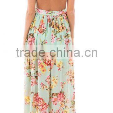 ShiJ 2017 Summer Latest Backless Floral Print Women Long Chiffon Maxi Dresses photo-2