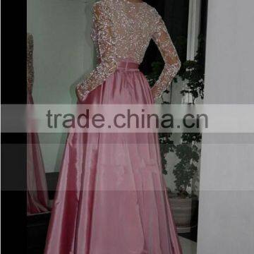 2016 Prom Dresses V Neck Full Sleeves A Line Taffeta With Beading Floor-Length photo-3