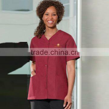 100% Polyester Short Sleeve Housekeeping and Maids Uniform Set Tunic and Elastic Waistband Pants photo-2