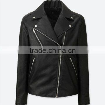 Women's Cool Black Moto Riders Coats Diagonal Front Zipper Leather Jackets photo-2