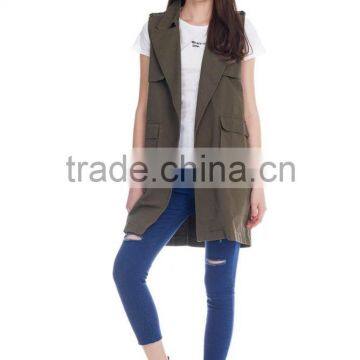 fashion ladies multi pocket army green vest coat