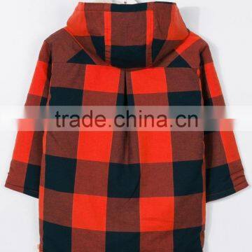 Kids Red and Black Cotton Large Checked Pattern Jacket Parka photo-2