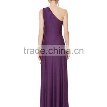 Fashion Sleeveless Dress Long Knitted Elegant One-Shoulder Off Purple Women Dress For OEM photo-4