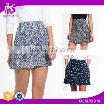 2016 GUangzhou Shandao Custom Logo Women Summer Casual Short Ruffle Printed Cotton Sexy Skirt Made In Thailand