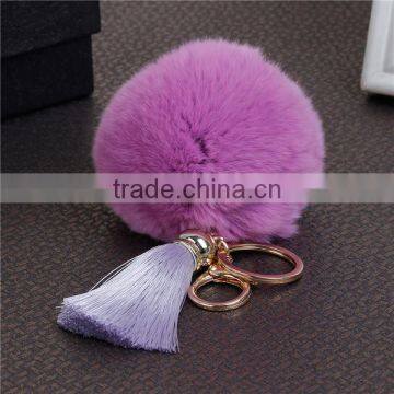 Custom Gold Plated Purple Angora Rayon Tassel Pom Pom Keychain