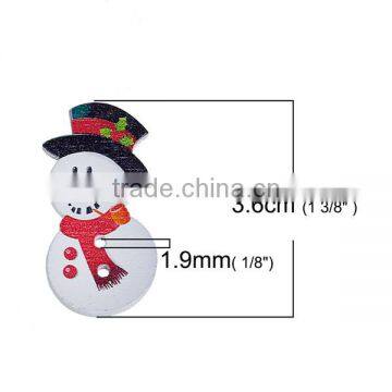 Wood Sewing Buttons Scrapbooking 2 Holes Christmas Snowman White & Red Hat Pattern photo-2