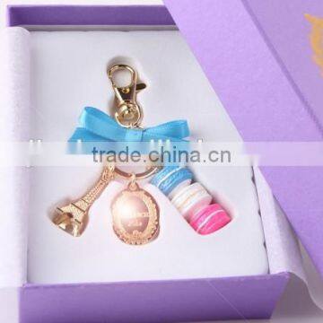 High Quanlity Fashion Key Chain Boutique in Paris, France Eiffel Tower Cake Influx of Goods Macarons Metal Keychain With Box photo-4