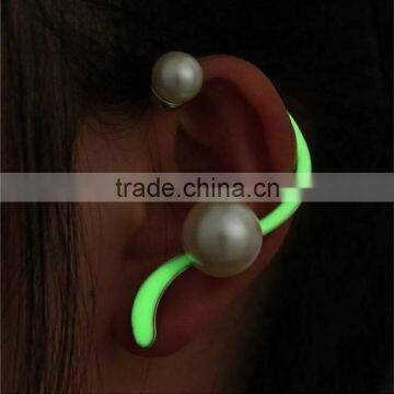 Punk Style Glow in the Dark Earrings Cuff Luminous Pearl Beaded Ear Wrap