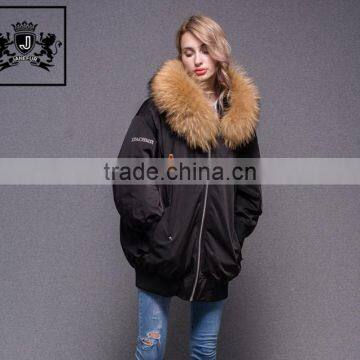 New Product Custom Parka Soft Raccoon Collar Natural Fur Duck Down Ladies Bomber Jacket