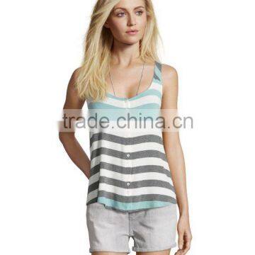 Wholesale Button Front Jersey Knit Girls Sleeveless Striped Tank Top photo-2