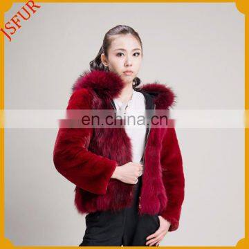 Latest design wholesale fox fur bomber jacket red