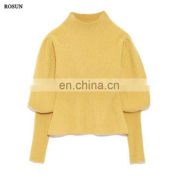 New Fashion ladies ruffle sleeves rib knit Jumper Pullover woolen Sweater