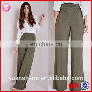 Khaki Jersey Wide Leg Women Trouser , Ladies Trouser Cutting