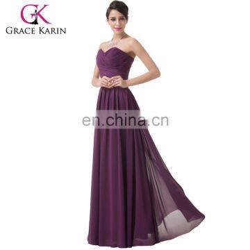 Grace Karin Ladies Sexy Strapless Sweetheart Chiffon Purple Cheap Tall Mother of The Bride Dresses CL6273