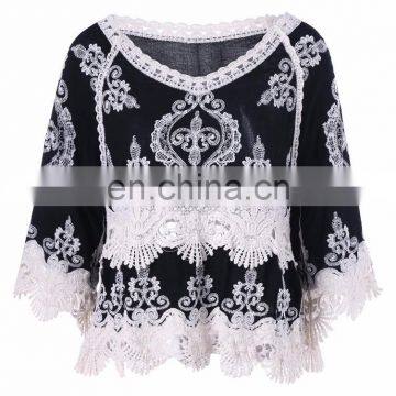 MIKA72065 Latest Summer Hot Selling Lace Panel Bohemian Style Embroidery Blouse