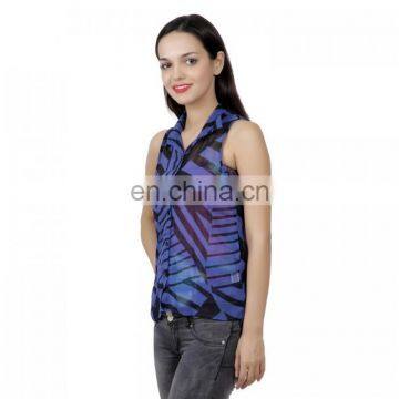 Stylish Blue And Black Printed Top for Girls photo-3