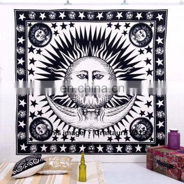 Indian Wall Hanging Tapestries Bohemian Psychedelic Tie Dye Sun Moon Indian Hippie Tapestry Bedspread Ethnic decorative White