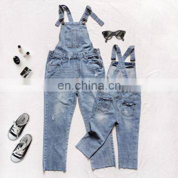 2020 denim overalls girls Korean loose parent-children's fashion foreign style straight tooling casual pants