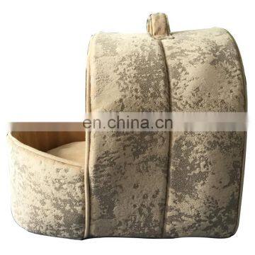 Champagne Gold Suede Velvet Short Plush Raised Pet Basket Shelter with Removable Cushion