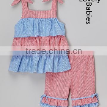 Latest design summer tops 2016 baby girls ruffle tops & capri pants