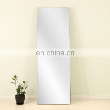 safe corner rectangle gold Color full length floor free stand mirror dressing mirror