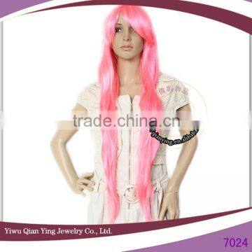 long body wave japanese cosplay pink high quality synthetic wigs