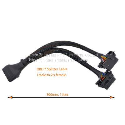 OBD 16pin Male to 2 x OBD 16pin Female Y Splitter Cable OBDII Extension Cable Truck Vehicle Diagnostic Cable photo-4
