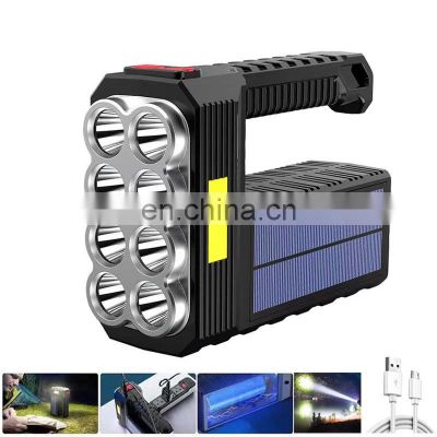 Strong light flashlight 8 LED lights source flashlamp with COB side light usb/solar rechargeable lantern portable torch