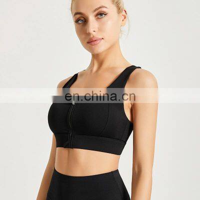 High Impact 1 PCS Custom Logo Shockproof Sports Yoga Bra Easy To Wear Front Zipper Training Bra Top Women Running Gym Clothes