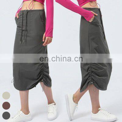Custom Logo Women Workout Clothing Split A-line Lift Hip Casual Half-body Cargo Dress Gym Fitness Wear Yoga Skirt Sports Dress photo-3