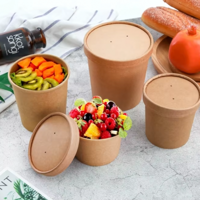 2024 Best Sale Paper Salad Soup Bowls With Lids 8Oz 16Oz 32Oz Kraft Paper Bowls photo-4