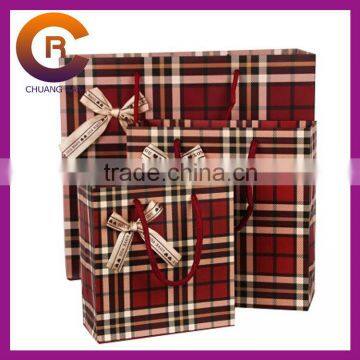 Brown Grid lattice printing with nylon rope paper mothers`day bags