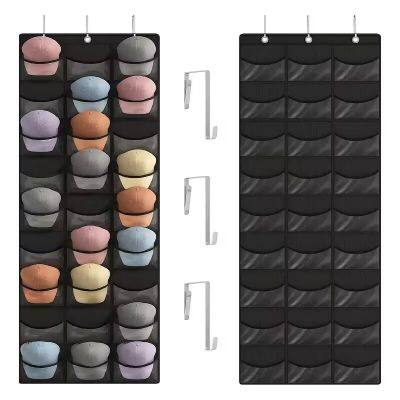 Hat Organizer Racks for Baseball Caps, Visible Hat Holder Rack for Wall Door with 3 Hooks, 27 Deep Pockets