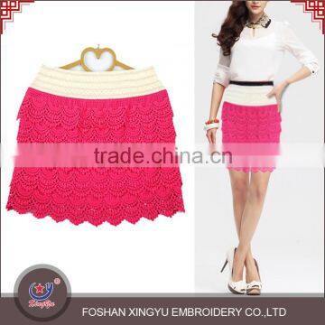 High quality fashion designs guipure crochet embroidery red lace skirt for young girl