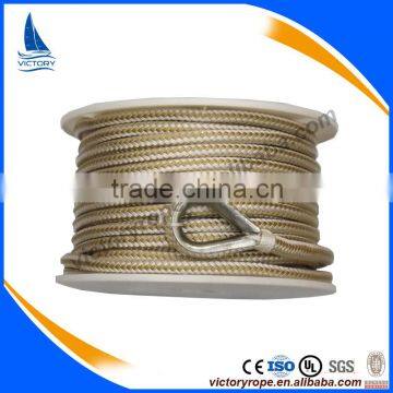 1/2'' gold white polyester double braided line with thimble anchor rope