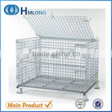 Stacking foldable wire mesh container with lid