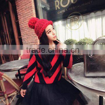 Hot Selling Handmade Knitting Pom Pom Style Ladies Fashion Hats
