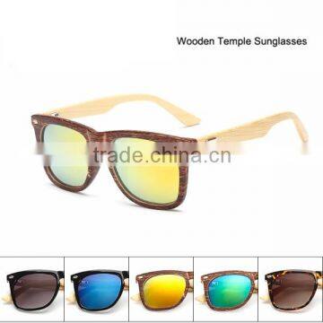 Colorful Mirror Lens Outdoor UV 400 Classic Designer Eyewear Wooden Temple Sunglasses