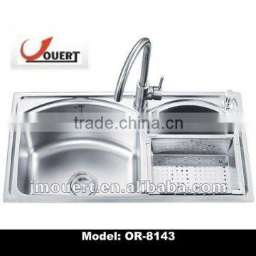 top-mount stainless steel double bowl kitchen sink commercial sink