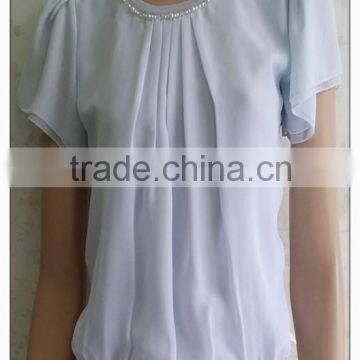 Simple Chiffon T-shirt Short Sleeve Knitting Wear With Chiffon Stitching photo-3