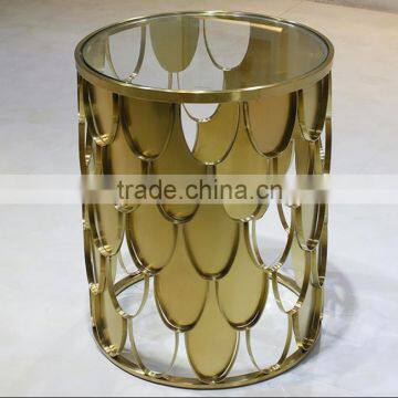 2016 Foshan Factory Supply Pure Round Glass Metal Stainless Steel Coffee Table