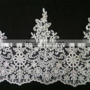 2015 New Design Wholesale Big White Corded Tulle Bridal Lace Bridal Lace Trim