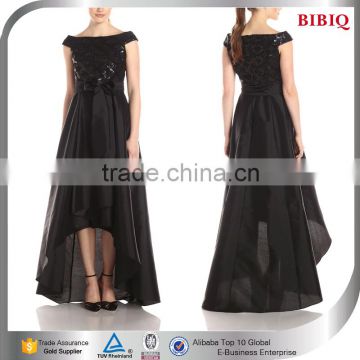 french fine china en.alibaba big size women dress high front low back sequins black high fashion bow evening dresses