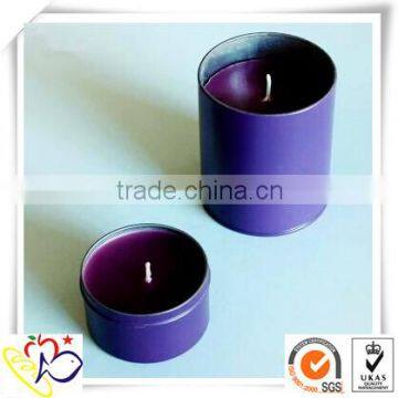 small metal wholesale candle tin box/round tin box/purple candle tin