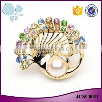 China wholesale korean jewelry multicolor rhinestone zinc alloy peacock scarf clip brooch