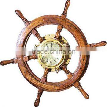 clock with ship wheel ,gift clock , nautical gift 13153