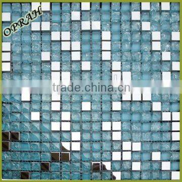 china foshan blue ice crackle glass metallic mosaic tile